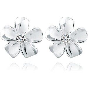 Sterling silver plumeria flower stud earrings for women crystal floral jewelry
